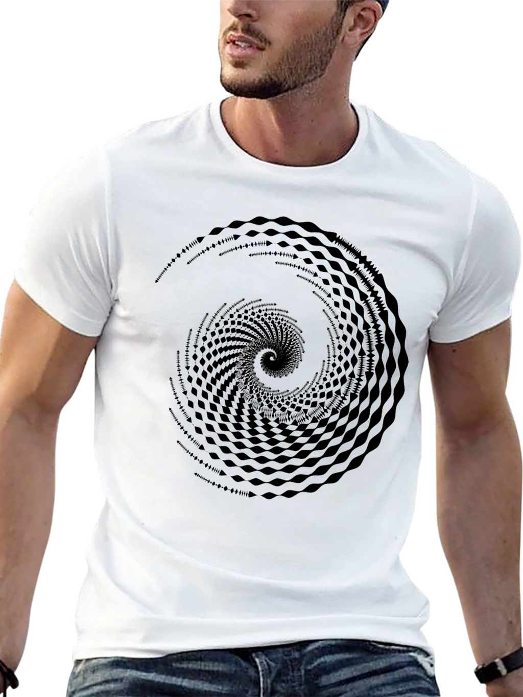 Abstract Spiral Graphic Black T-Shirt