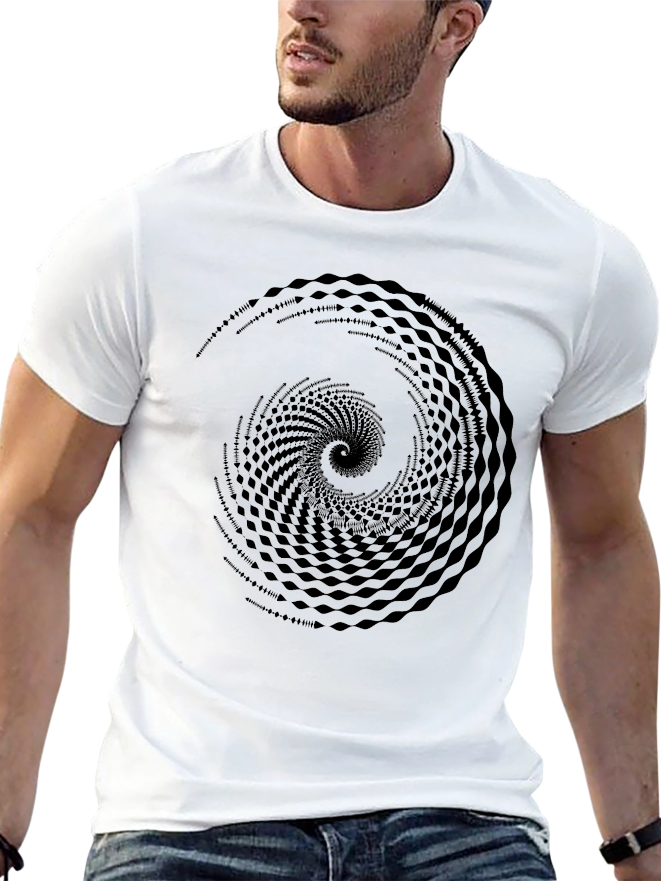 Abstract Spiral Graphic Black T-Shirt