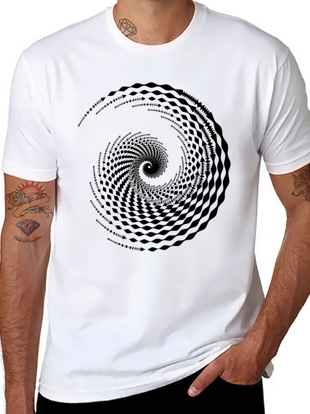 Abstract Spiral Graphic Black T-Shirt