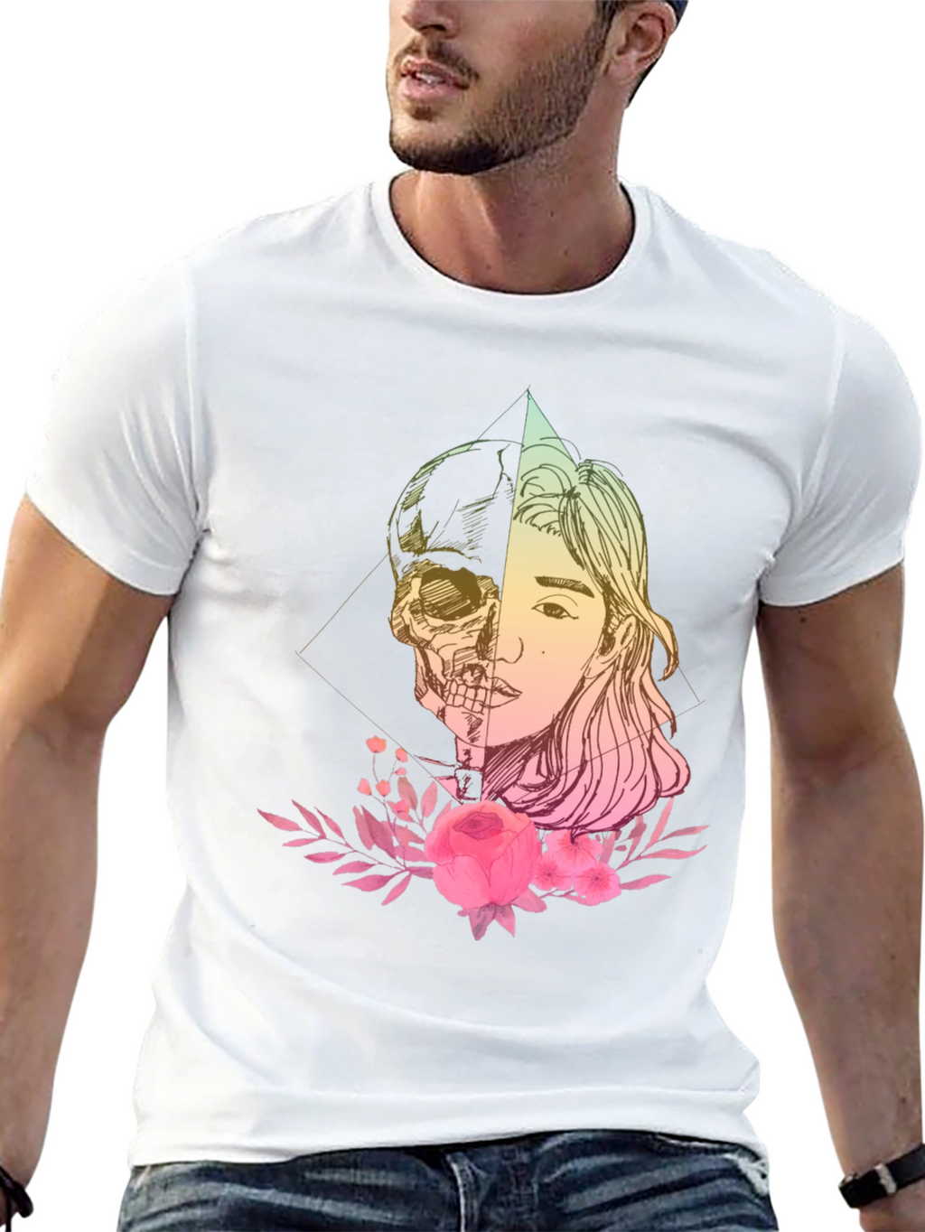 Skull & Beauty T-Shirt - Edgy Floral Design