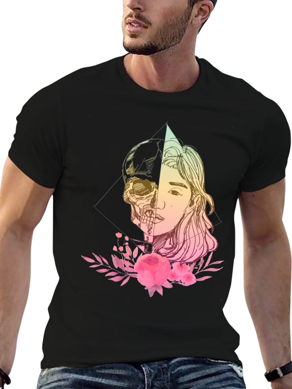 Skull & Beauty T-Shirt - Edgy Floral Design