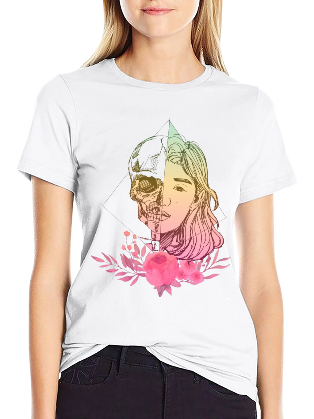Skull & Beauty T-Shirt - Edgy Floral Design