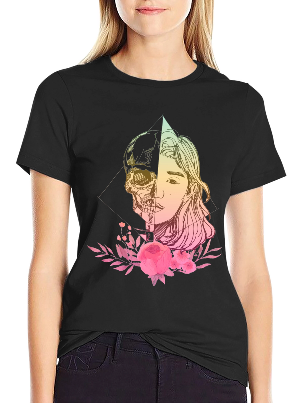 Skull & Beauty T-Shirt - Edgy Floral Design