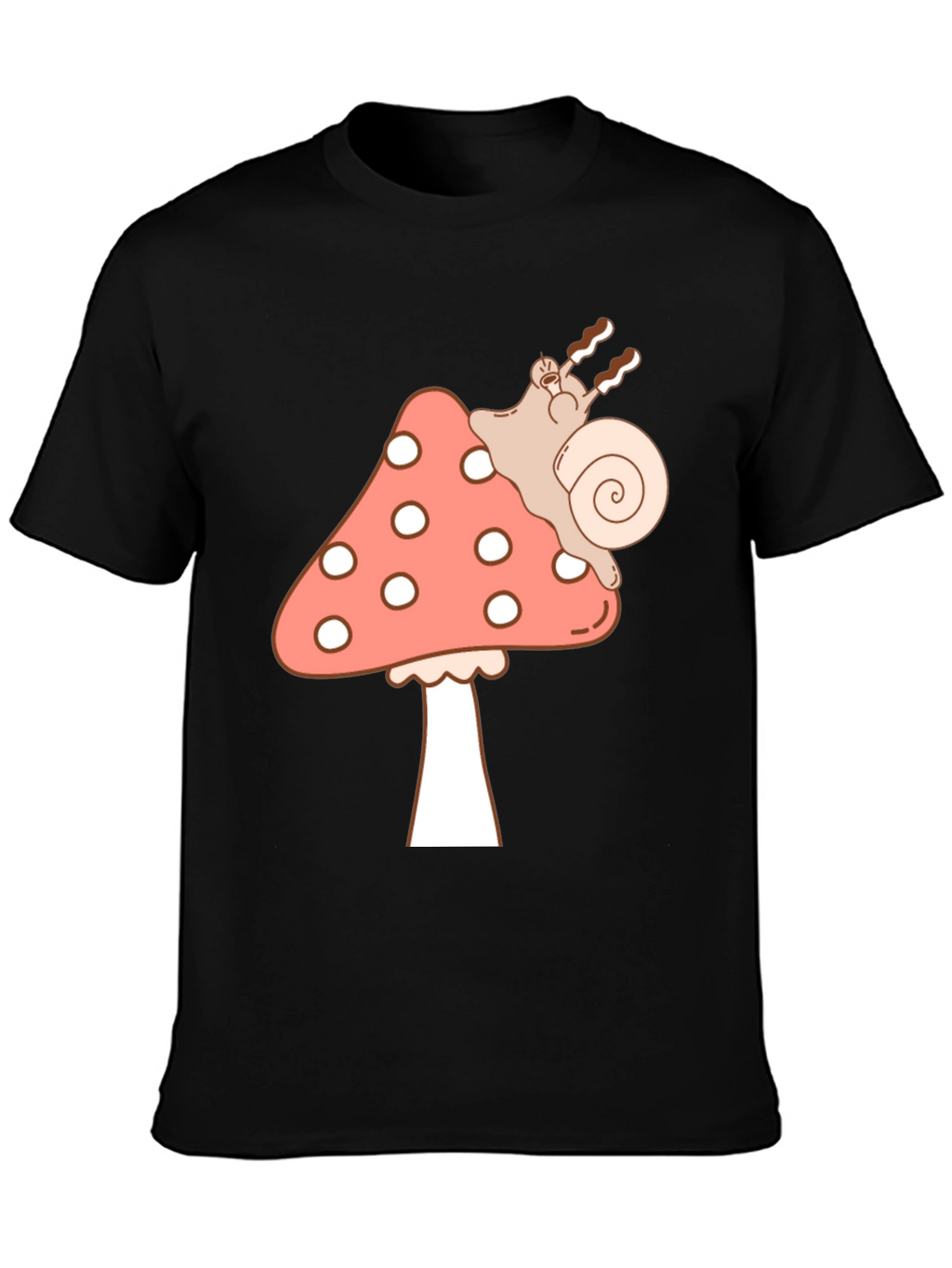 Mushroom Snail Graphic Tee - Black Cotton T-Shirt