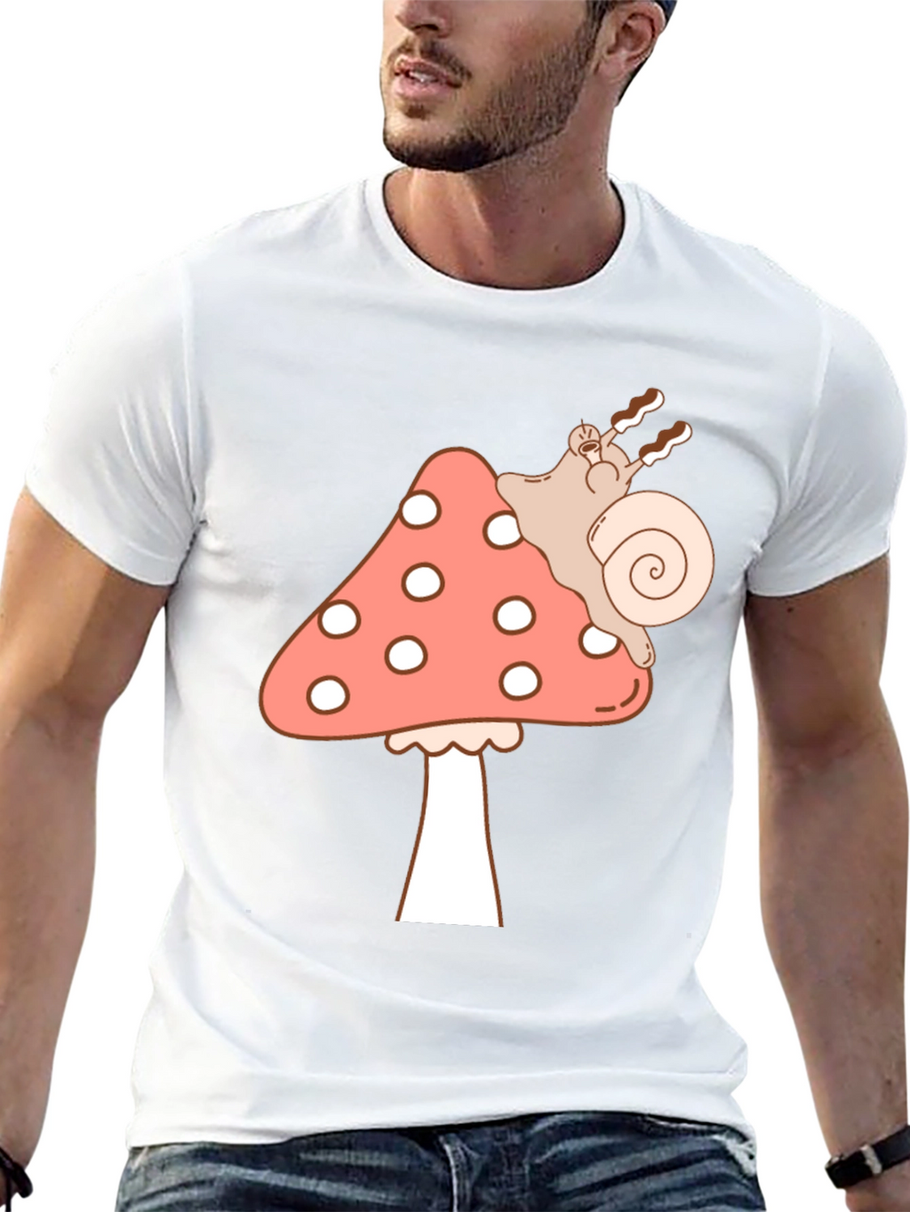 Mushroom Snail Graphic Tee - Black Cotton T-Shirt