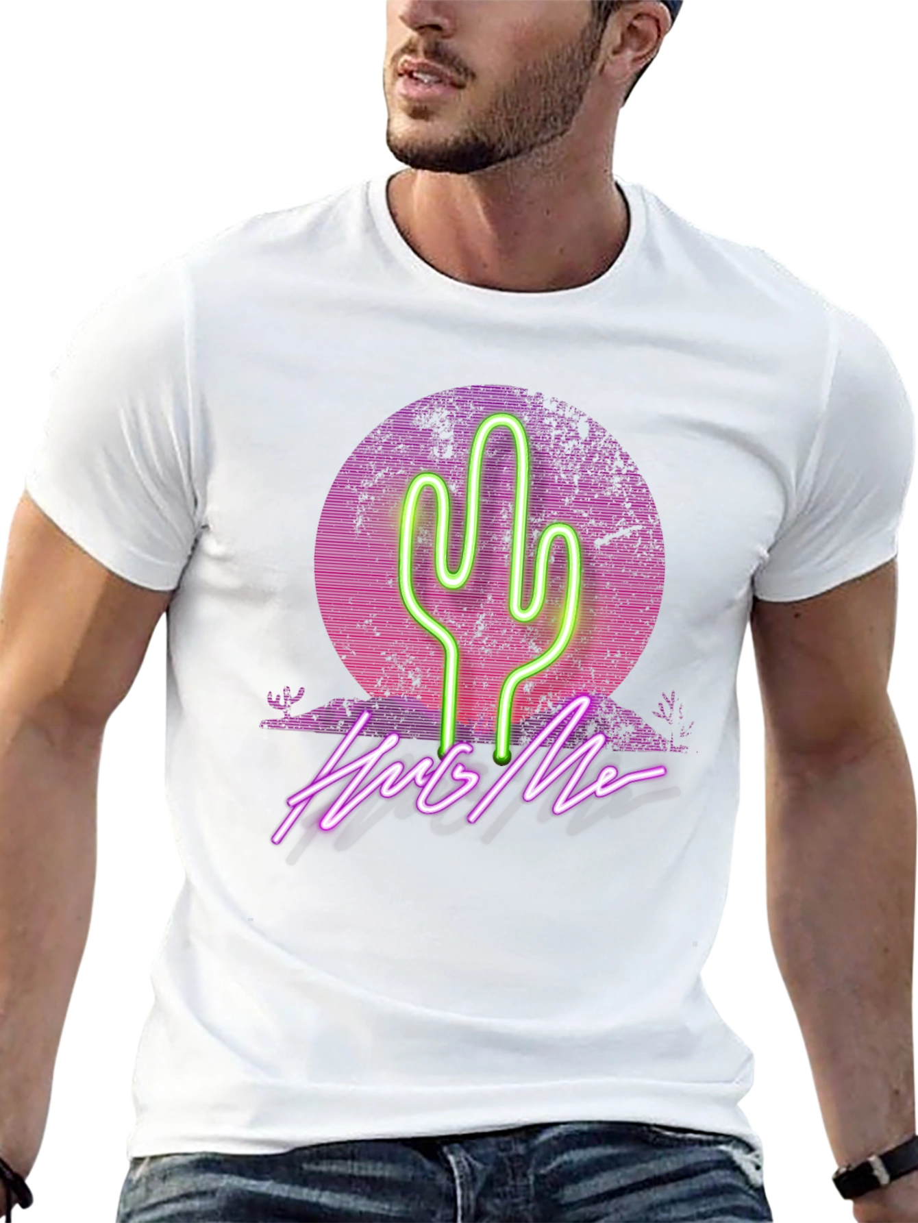 Neon Cactus Hug Me Graphic T-Shirt