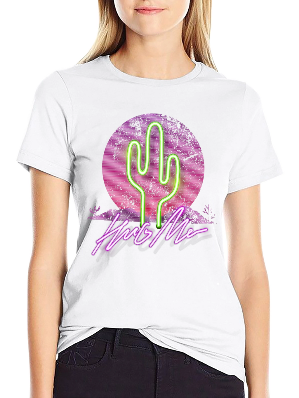 Neon Cactus Hug Me Graphic T-Shirt