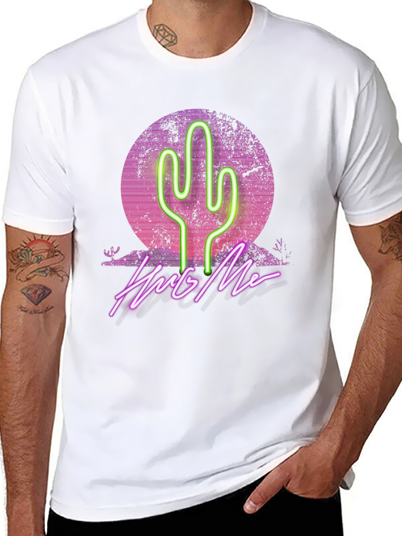 Neon Cactus Hug Me Graphic T-Shirt
