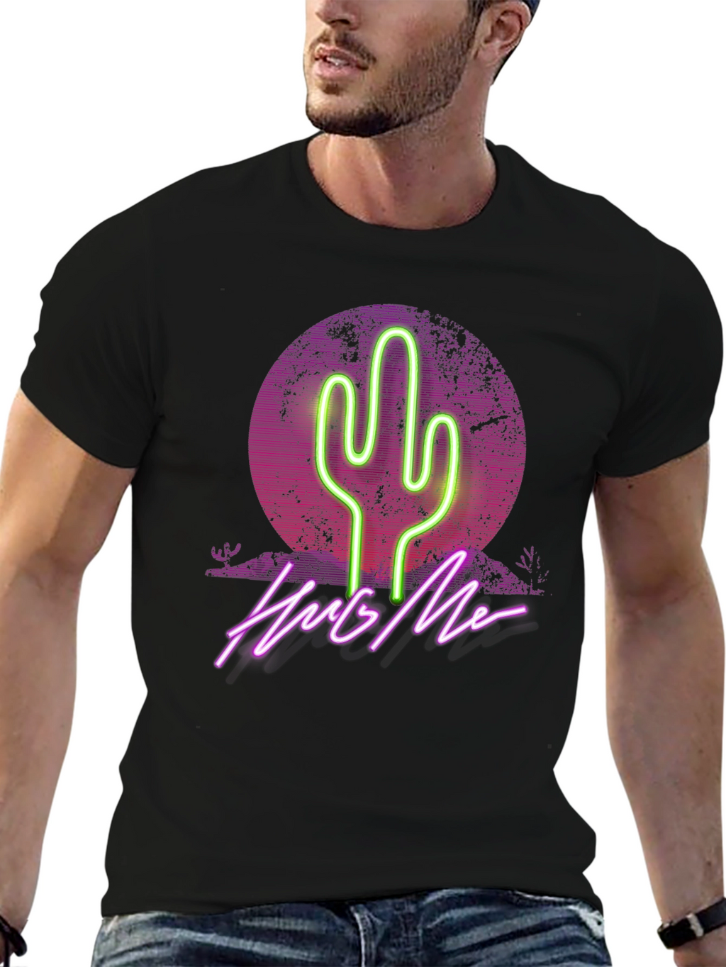 Neon Cactus Hug Me Graphic T-Shirt