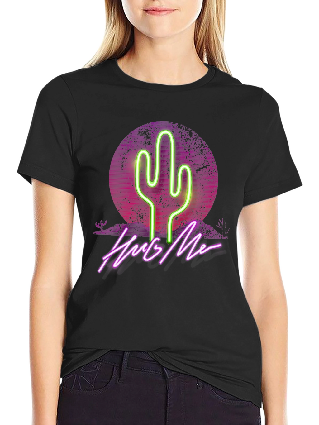 Neon Cactus Hug Me Graphic T-Shirt