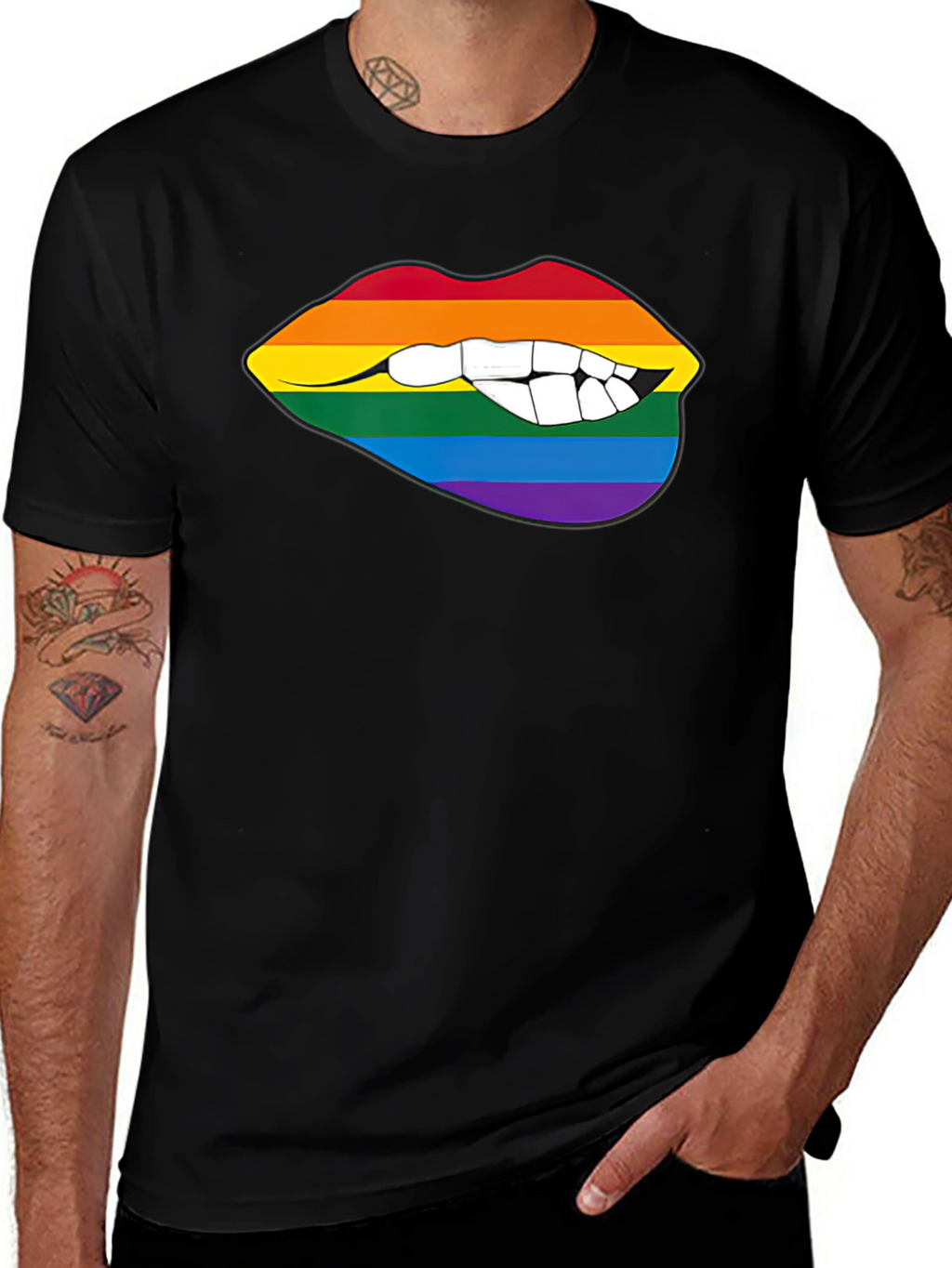 Rainbow Lips Bite Graphic Tee - LGBTQ+ Pride Shirt
