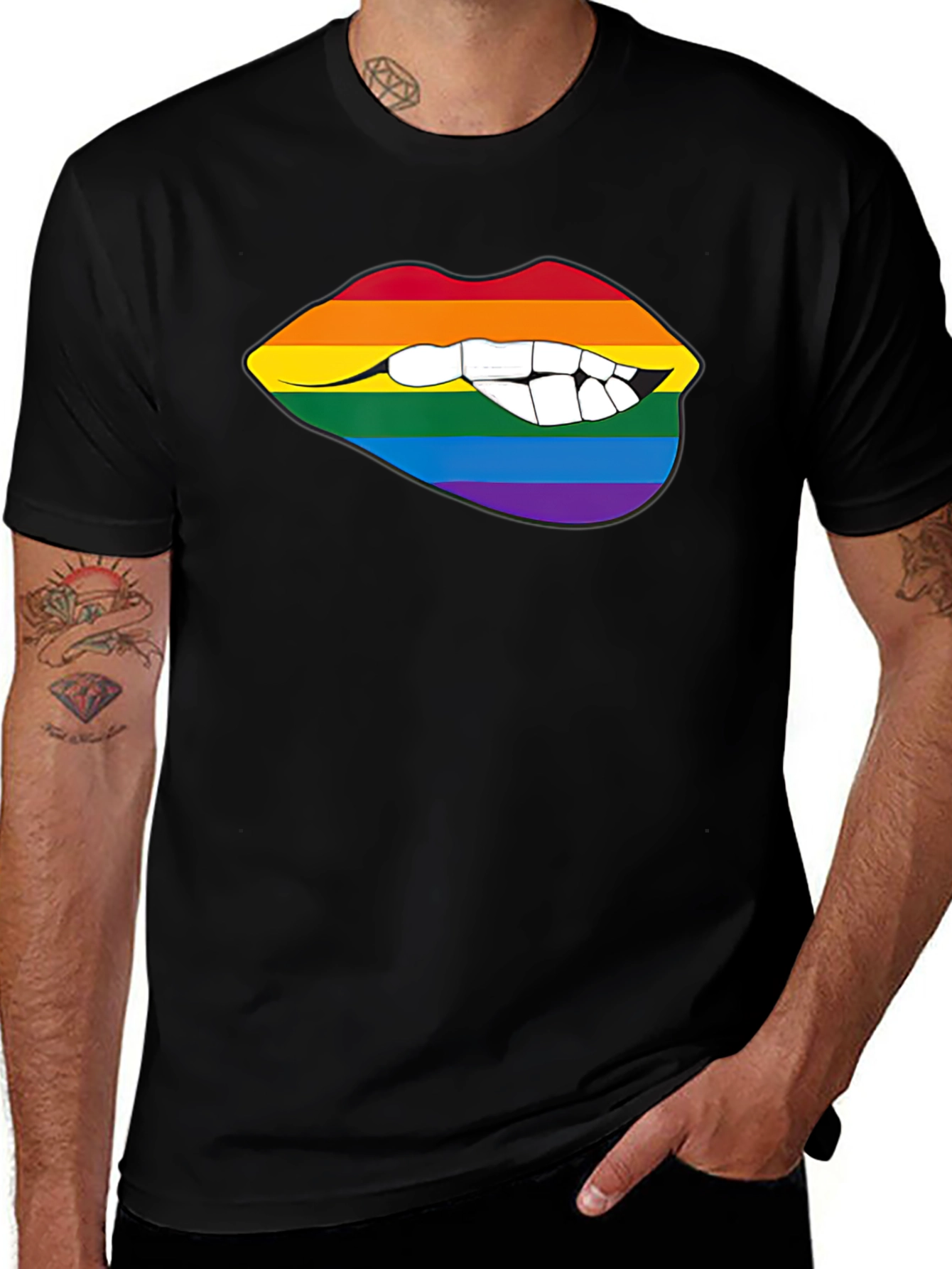 Rainbow Lips Bite Graphic Tee - LGBTQ+ Pride Shirt