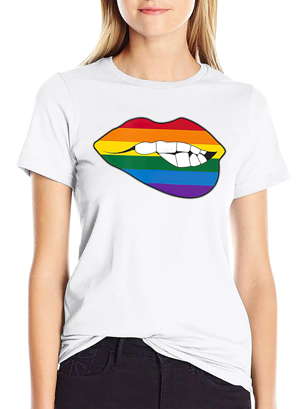 Rainbow Lips Bite Graphic Tee - LGBTQ+ Pride Shirt