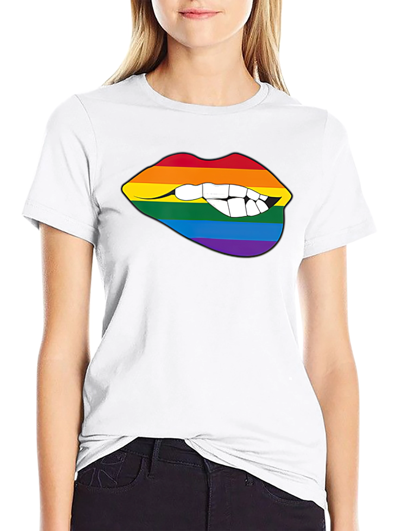 Rainbow Lips Bite Graphic Tee - LGBTQ+ Pride Shirt