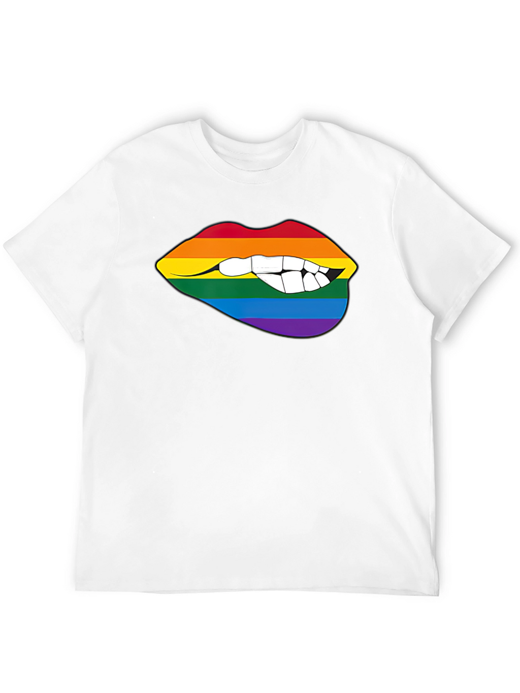Rainbow Lips Bite Graphic Tee - LGBTQ+ Pride Shirt