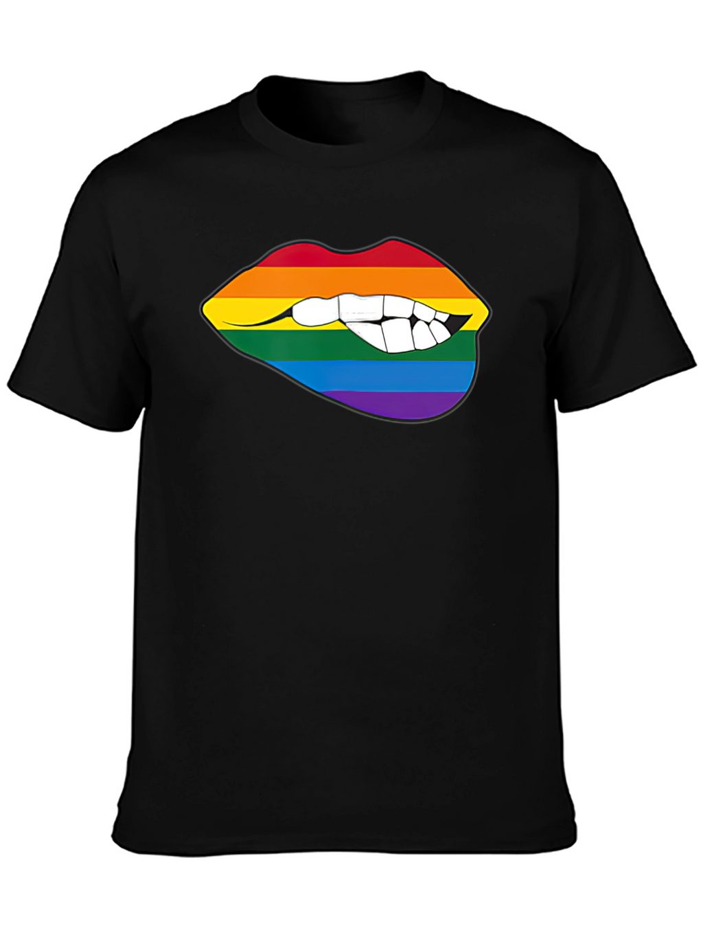 Rainbow Lips Bite Graphic Tee - LGBTQ+ Pride Shirt