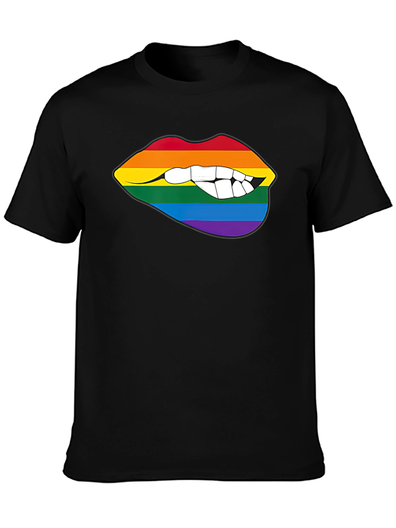 Rainbow Lips Bite Graphic Tee - LGBTQ+ Pride Shirt