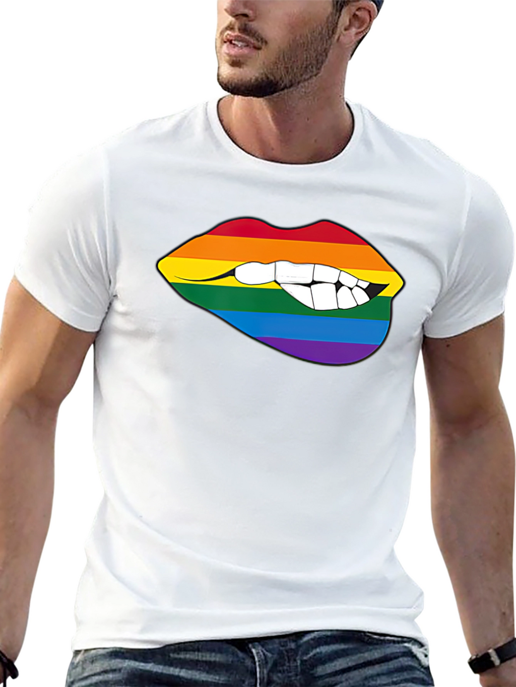 Rainbow Lips Bite Graphic Tee - LGBTQ+ Pride Shirt