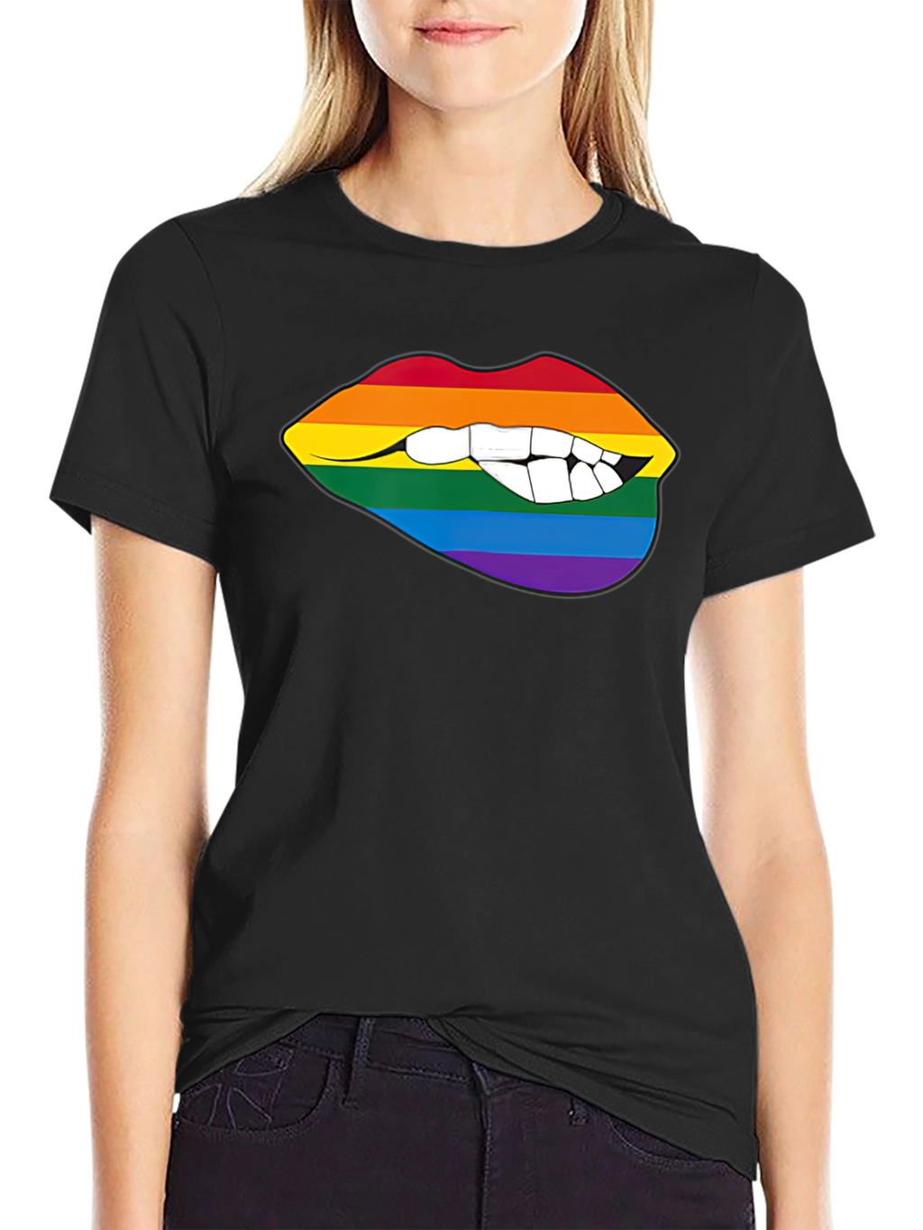 Rainbow Lips Bite Graphic Tee - LGBTQ+ Pride Shirt