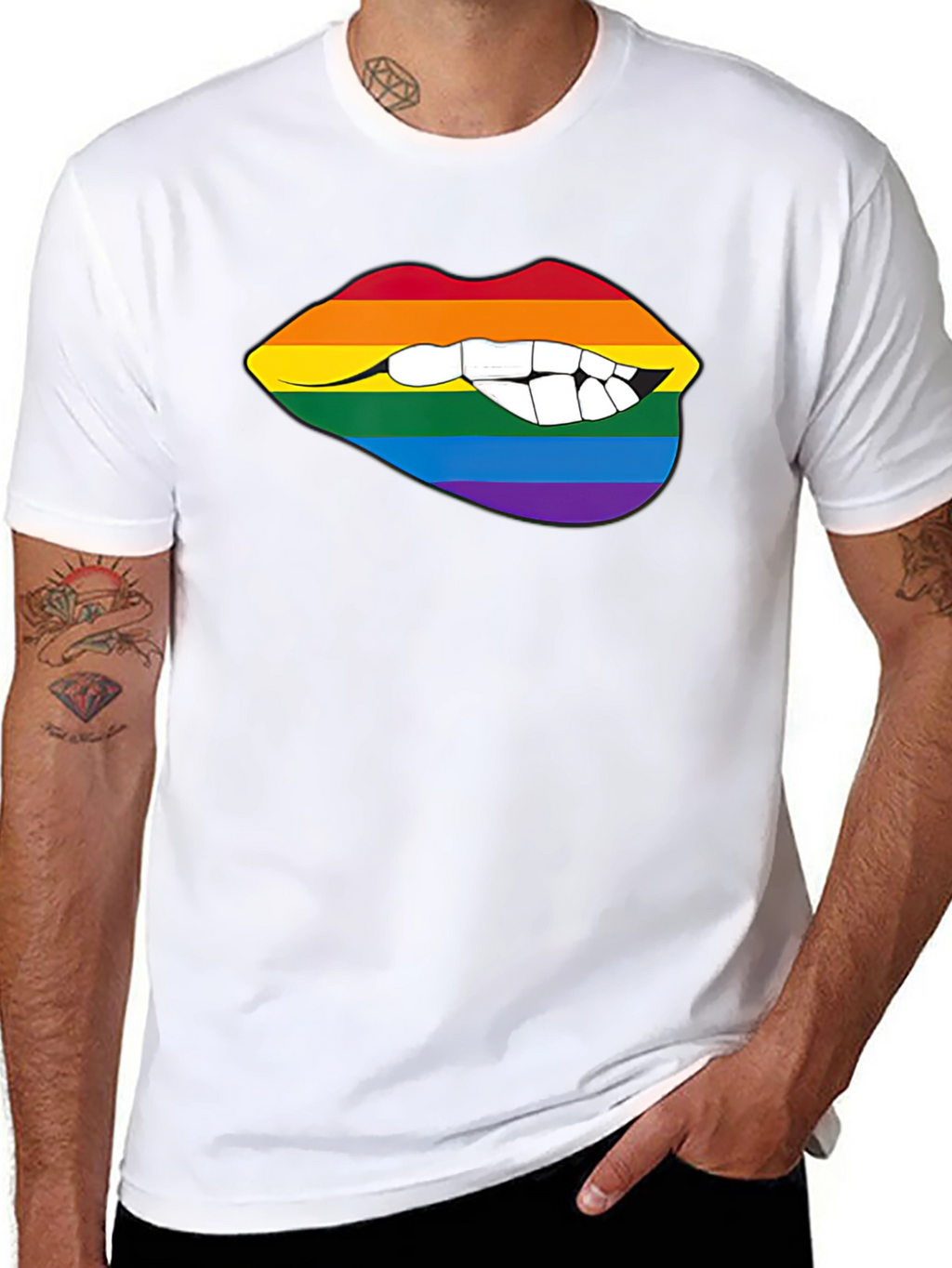Rainbow Lips Bite Graphic Tee - LGBTQ+ Pride Shirt