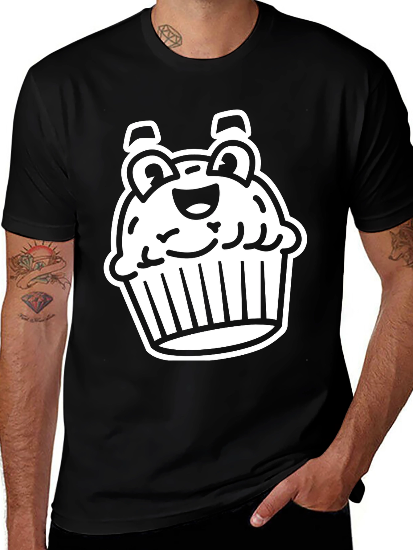 Cute Cupcake Graphic Tee - Black Cotton Blend