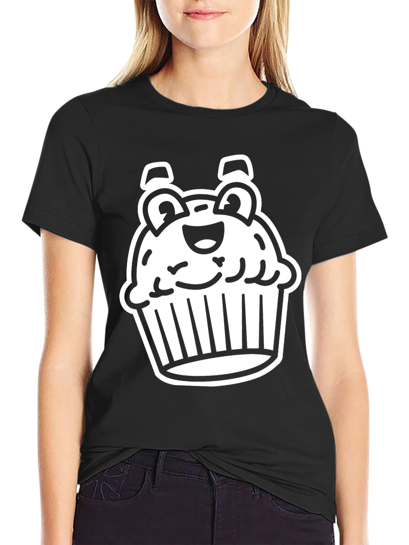 Cute Cupcake Graphic Tee - Black Cotton Blend