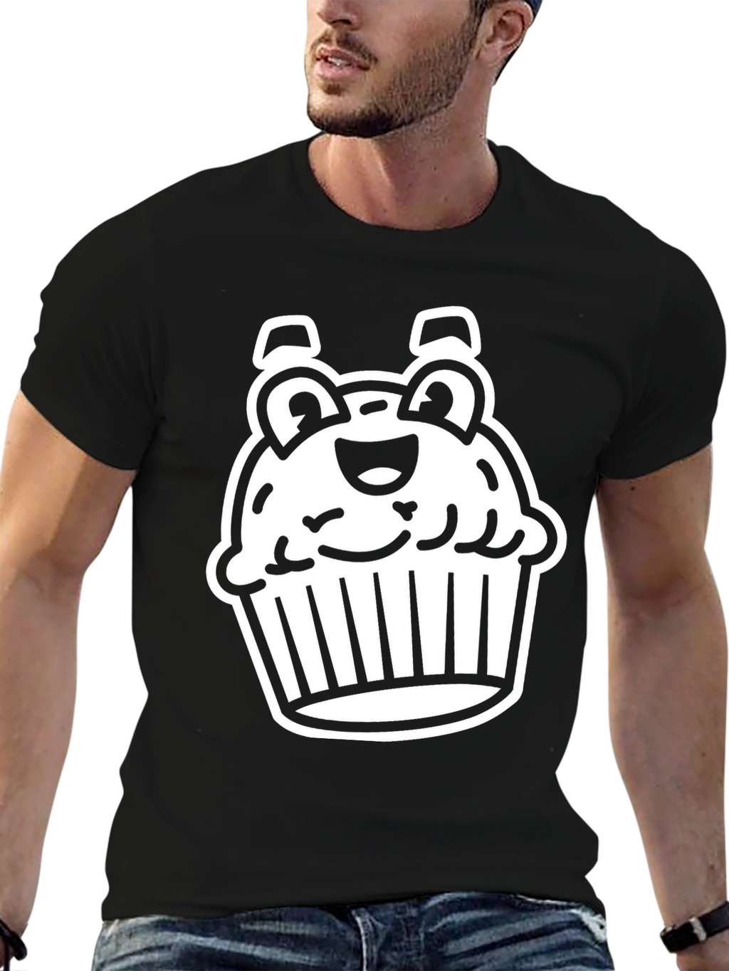 Cute Cupcake Graphic Tee - Black Cotton Blend