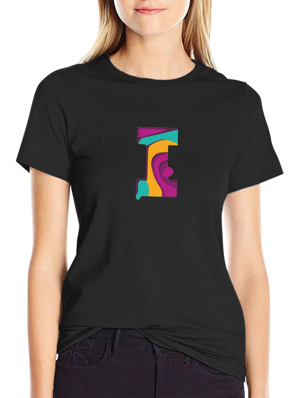 Abstract Letter Graphic Black T-Shirt