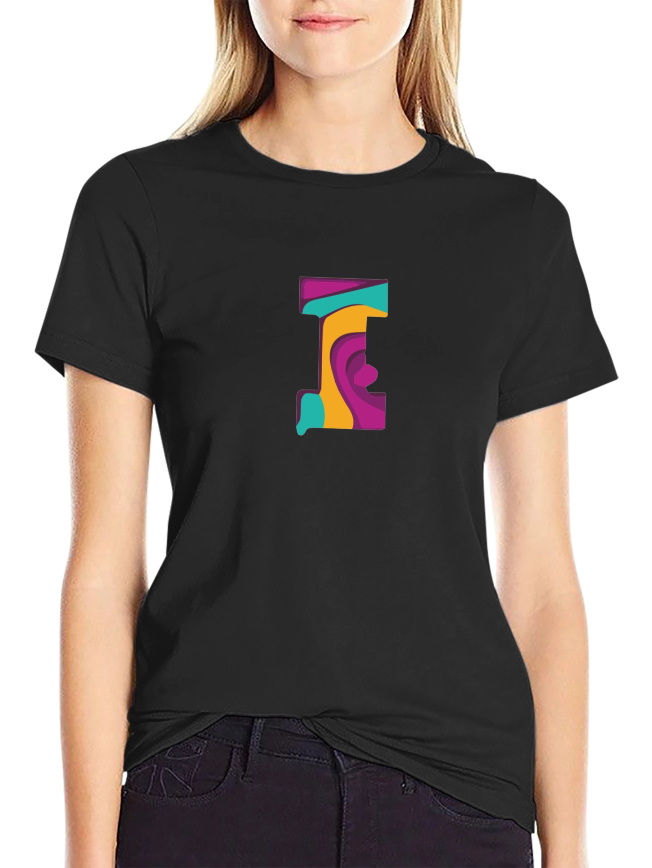 Abstract Letter Graphic Black T-Shirt