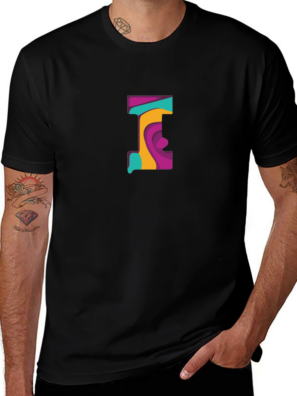 Abstract Letter Graphic Black T-Shirt