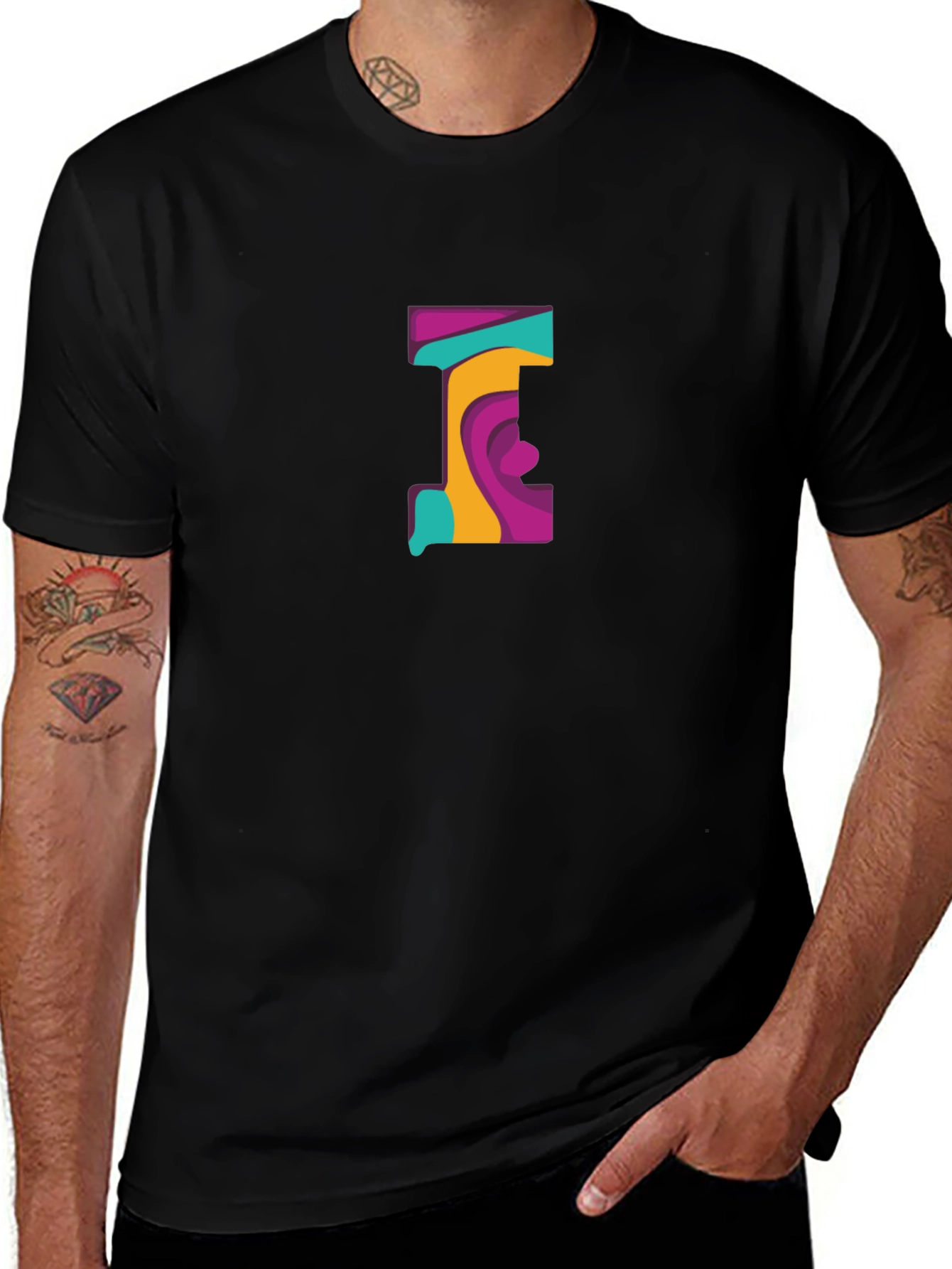 Abstract Letter Graphic Black T-Shirt