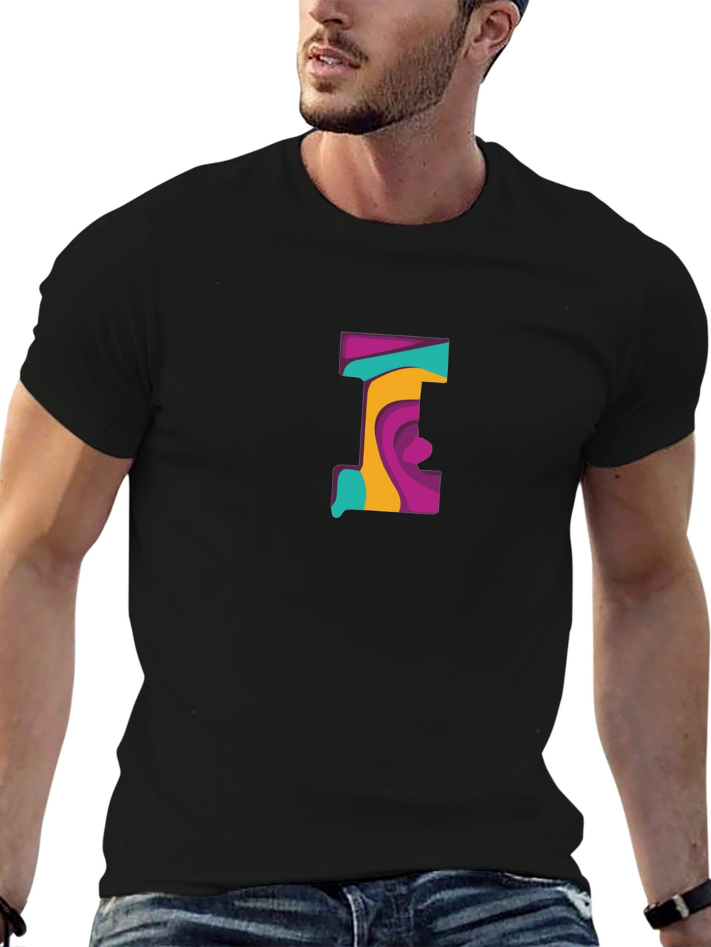 Abstract Letter Graphic Black T-Shirt