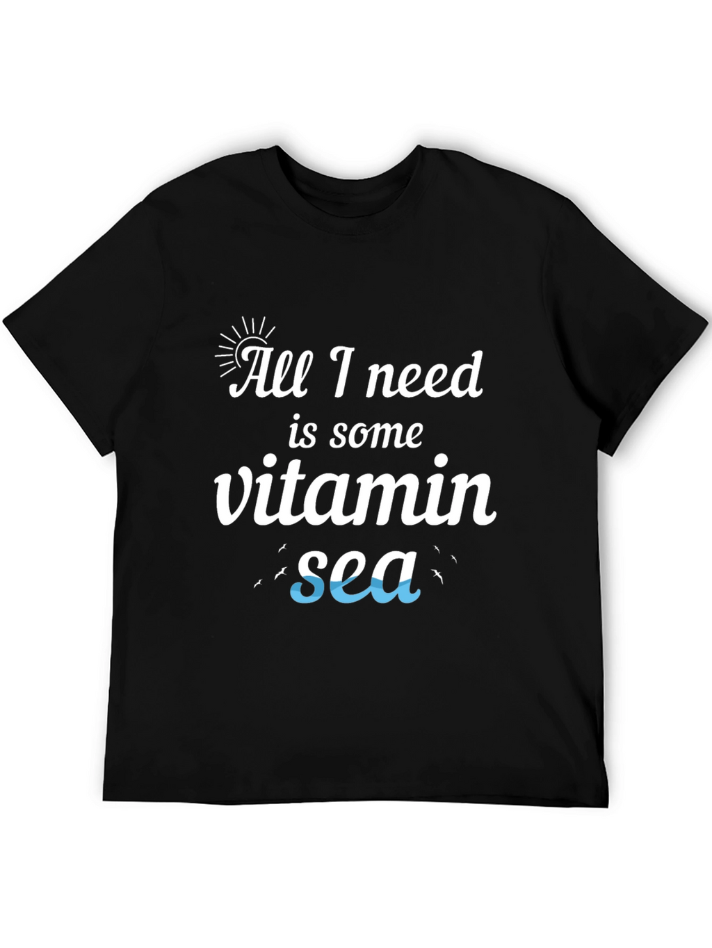 Vitamin Sea Black Cotton T-Shirt - Beach Lover Tee
