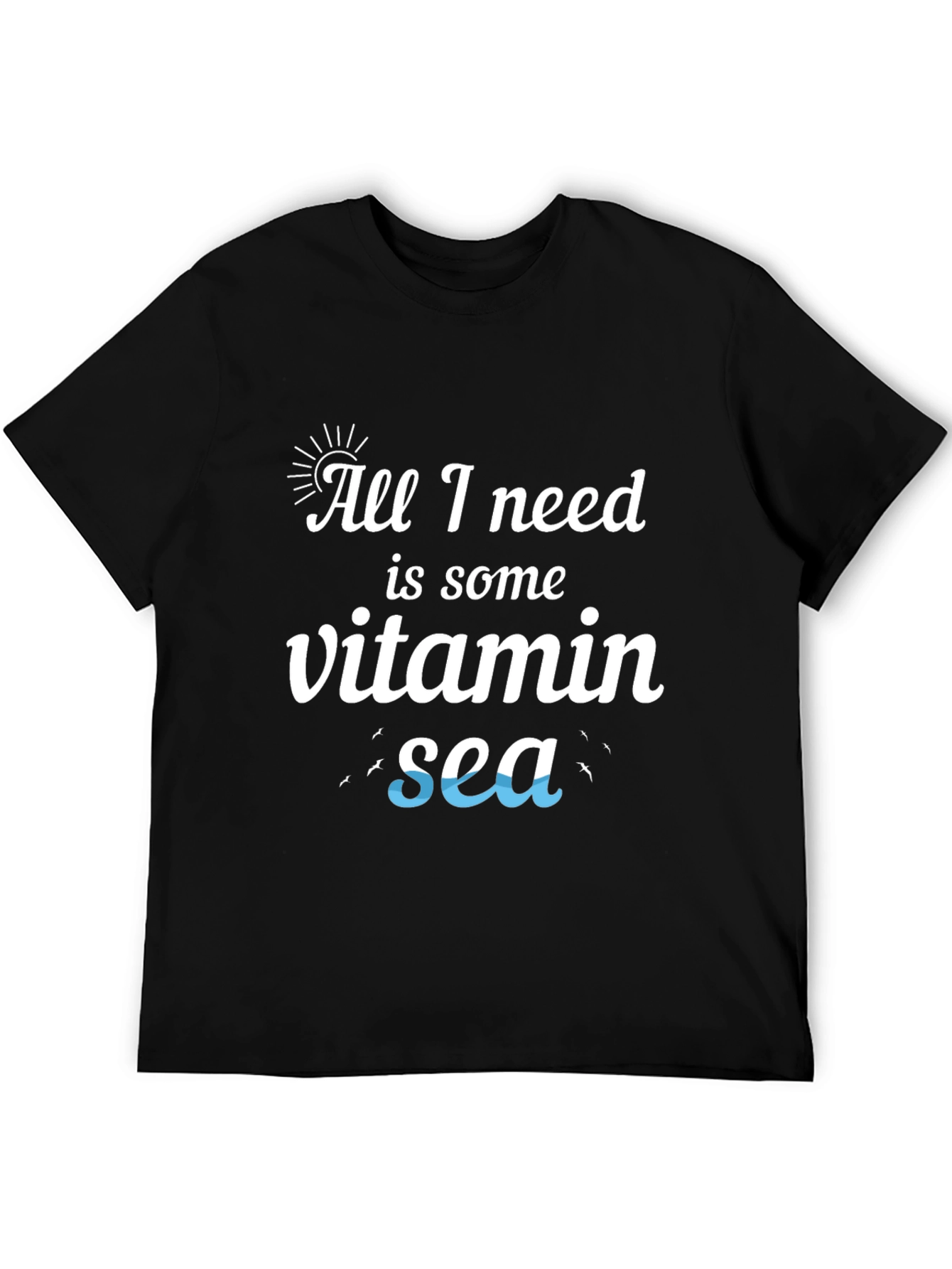 Vitamin Sea Black Cotton T-Shirt - Beach Lover Tee