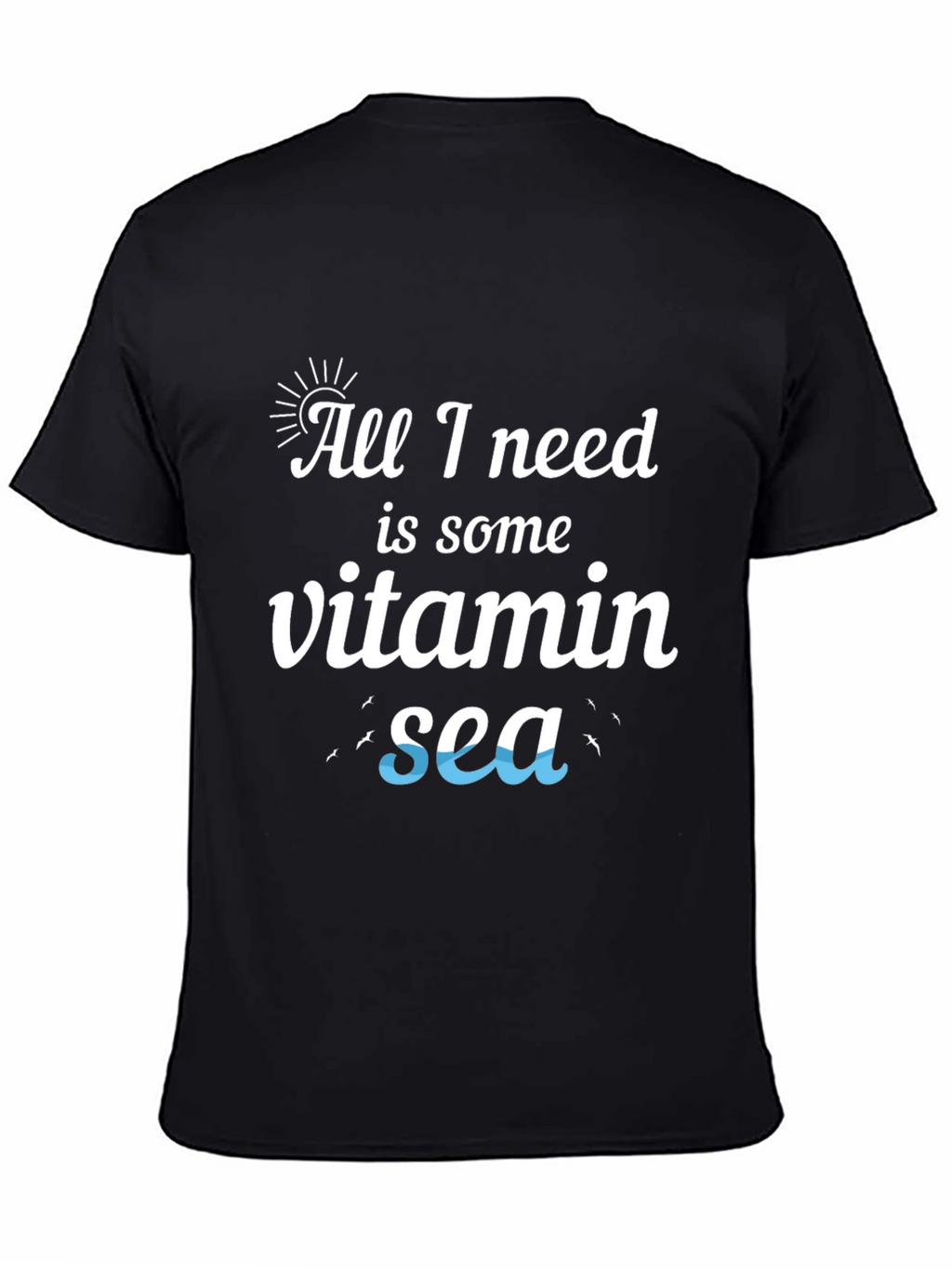 Vitamin Sea Black Cotton T-Shirt - Beach Lover Tee