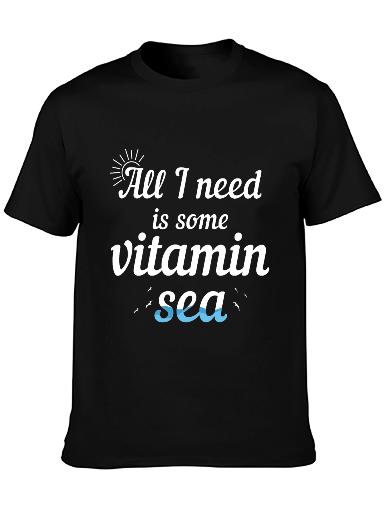 Vitamin Sea Black Cotton T-Shirt - Beach Lover Tee
