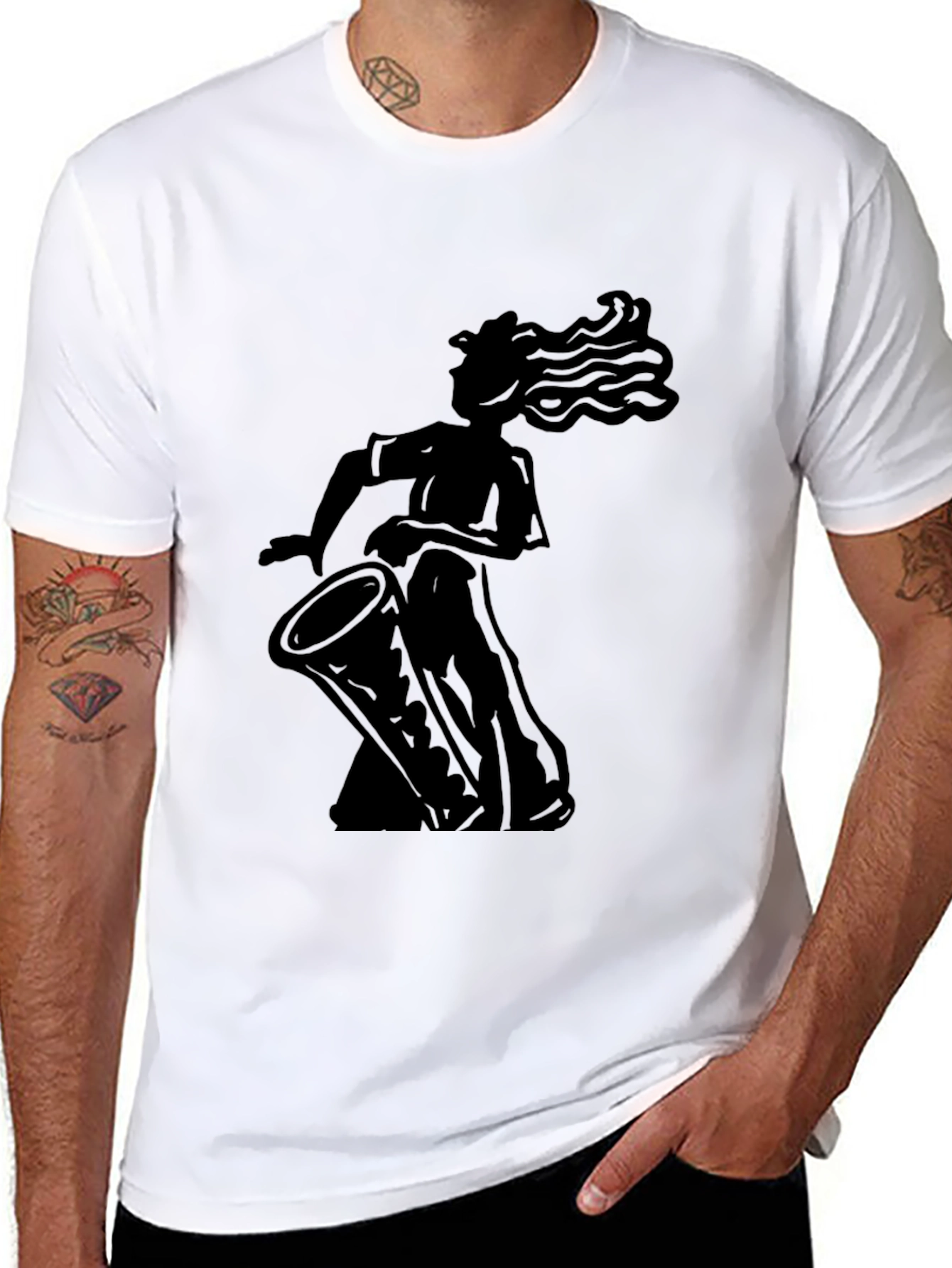 Silhouette Drummer Graphic Tee - Black Cotton Blend