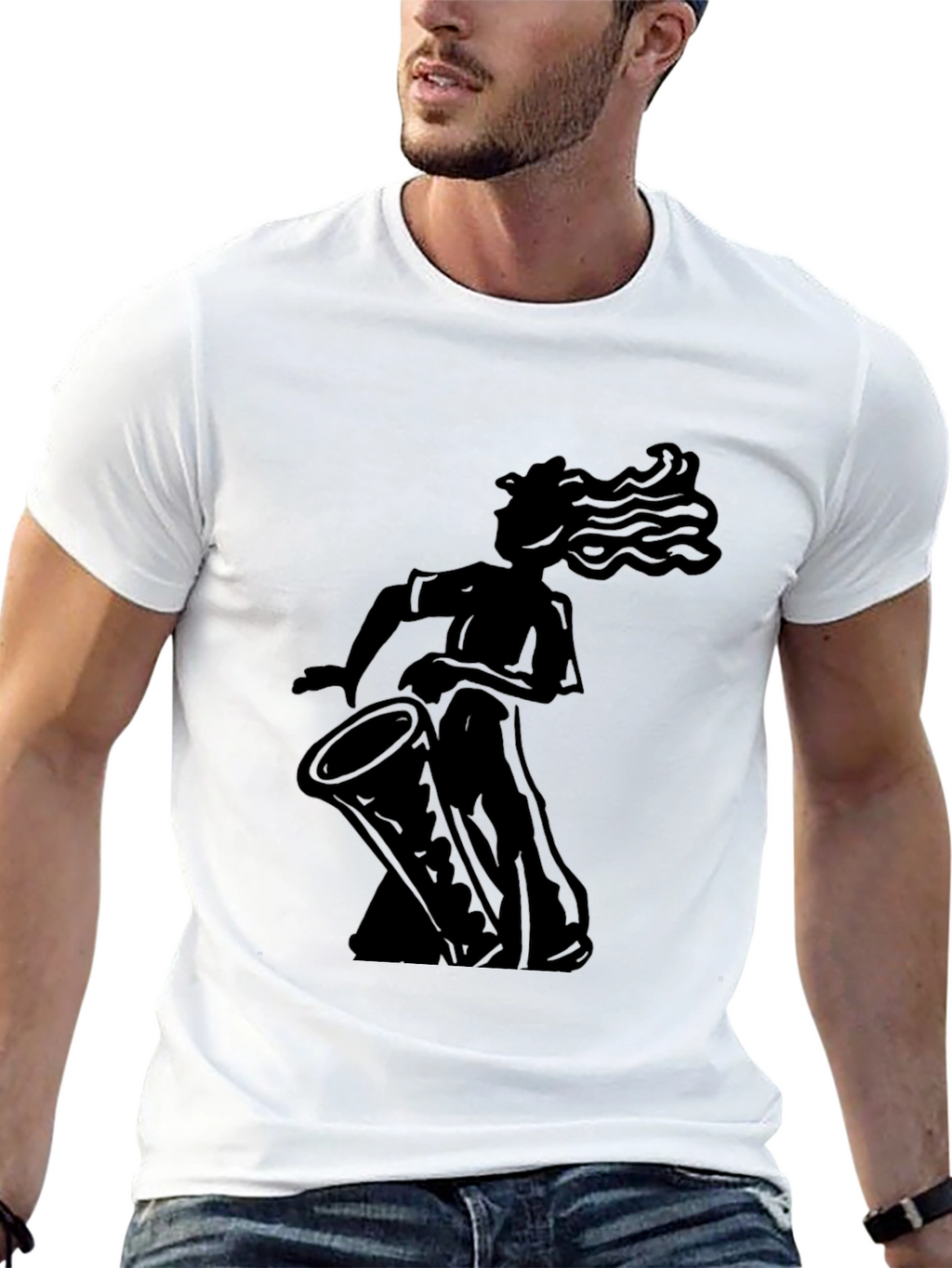 Silhouette Drummer Graphic Tee - Black Cotton Blend
