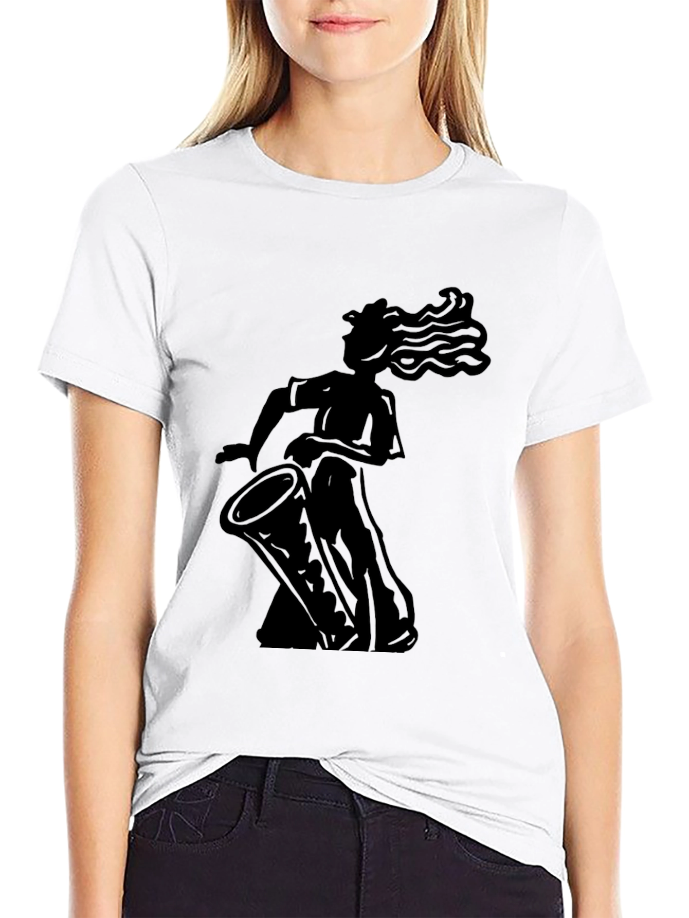 Silhouette Drummer Graphic Tee - Black Cotton Blend
