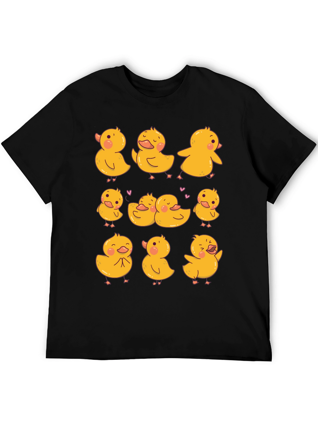 Cute Duckling Print Black T-Shirt