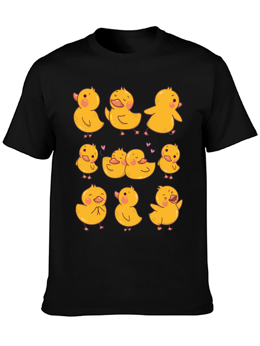 Cute Duckling Print Black T-Shirt