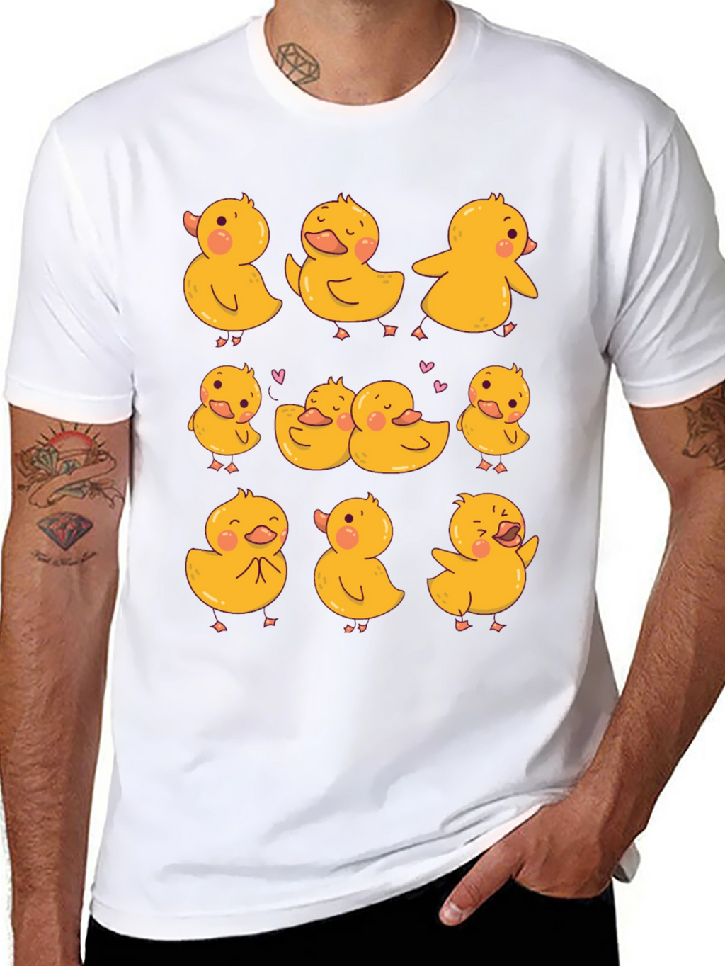 Cute Duckling Print Black T-Shirt