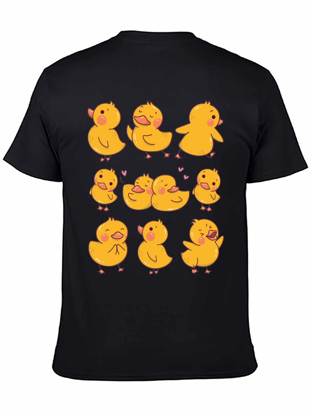 Cute Duckling Print Black T-Shirt
