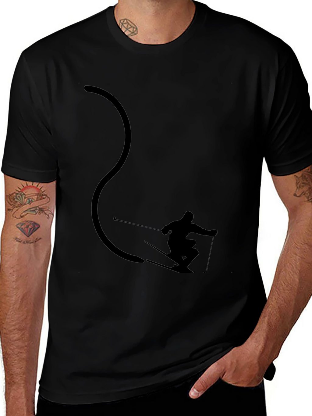 Cool Skier Silhouette Black Graphic Tee