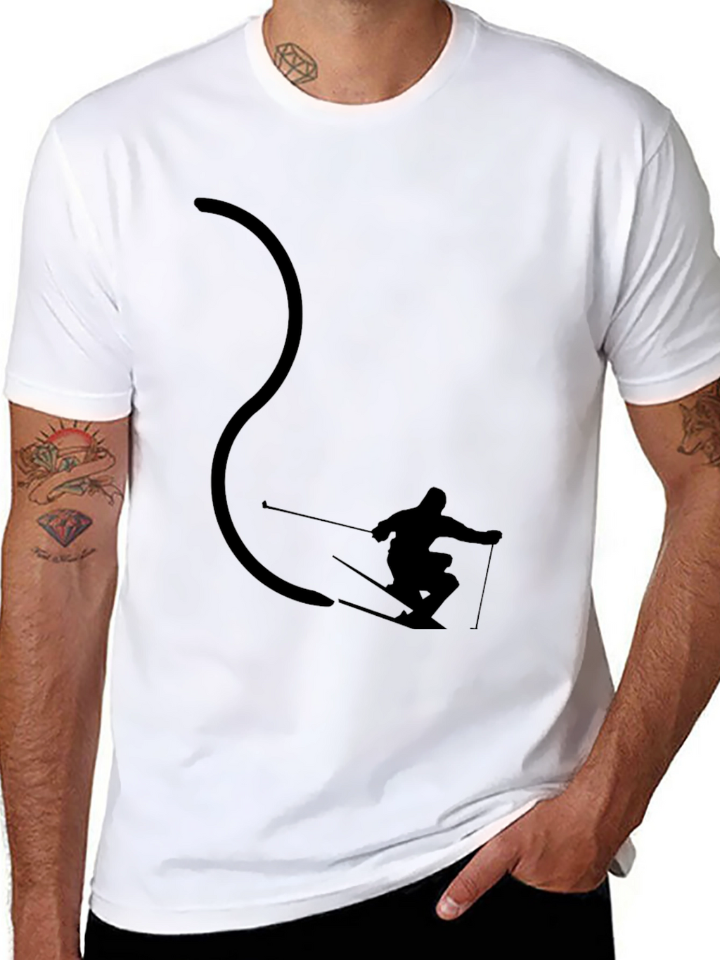 Cool Skier Silhouette Black Graphic Tee