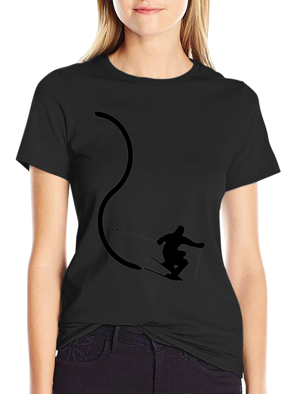 Cool Skier Silhouette Black Graphic Tee