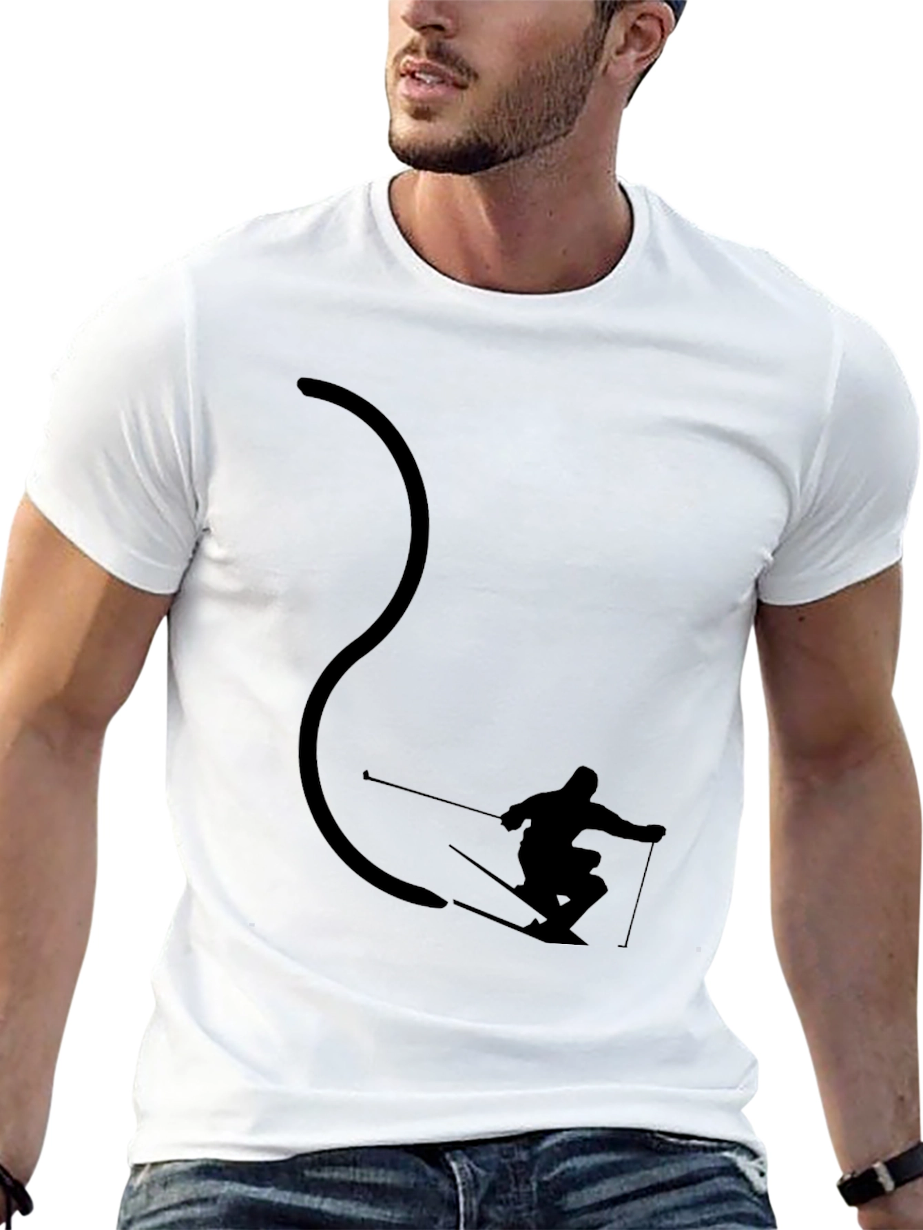 Cool Skier Silhouette Black Graphic Tee