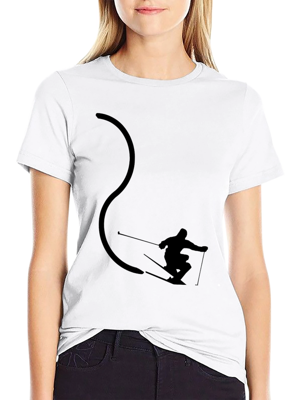 Cool Skier Silhouette Black Graphic Tee