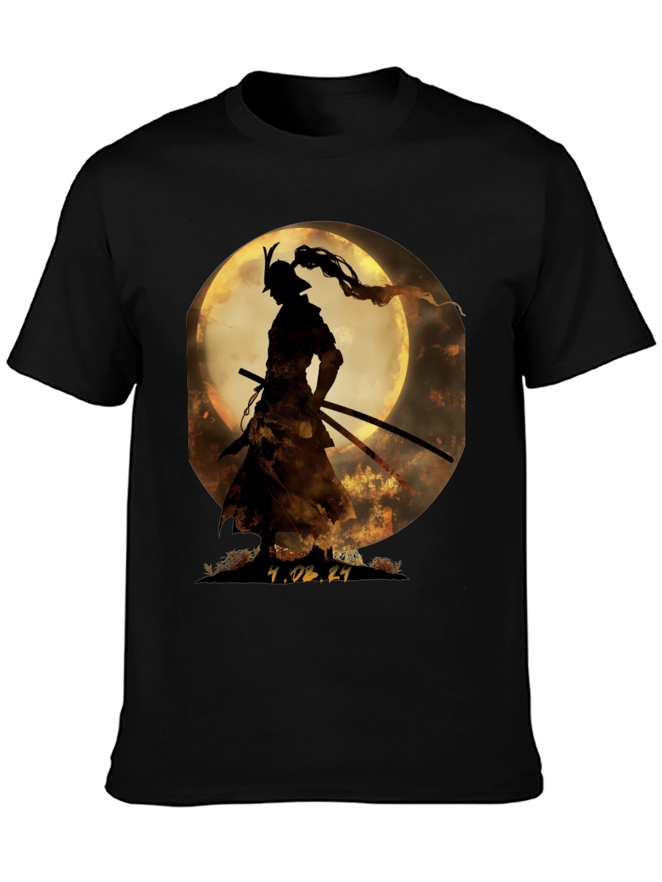 Samurai Moon Graphic Tee - Unique Japanese Warrior T-Shirt