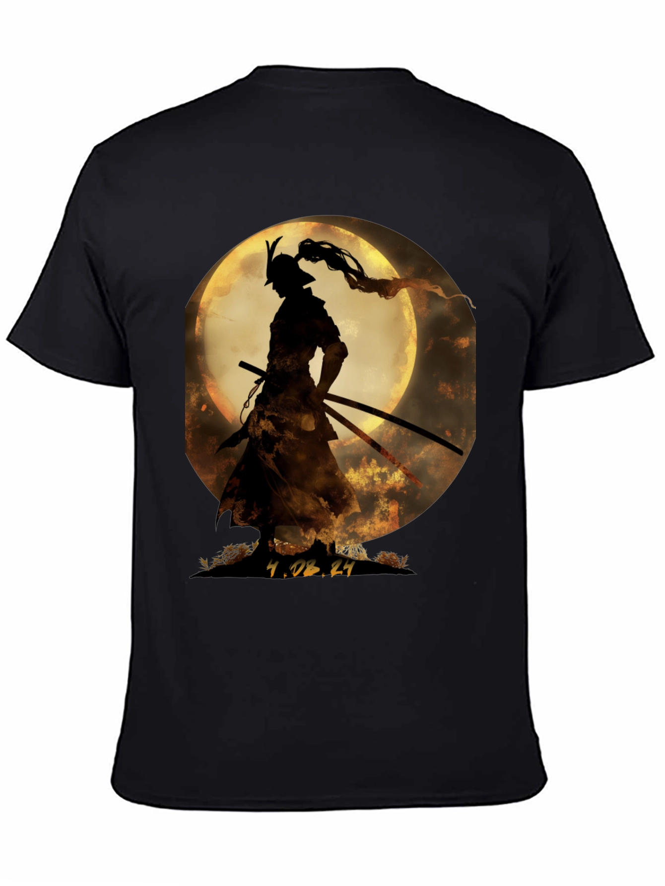 Samurai Moon Graphic Tee - Unique Japanese Warrior T-Shirt